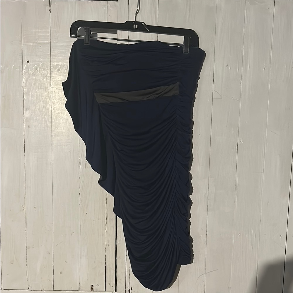 Asymmetrical Blue Dress with Ruched Design